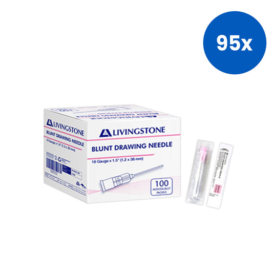 Livingstone Blunt Drawing Needle 18 Gauge x 1.5 Inches 38mm Single Blister Packed 100 Pieces/Box - White x95