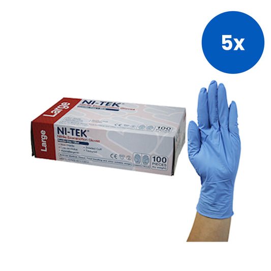 Ni-Tek Nitrile Premium Gloves AS NZ Standard Large Size Powder Free 100/Box 1000/Carton - Blue x5