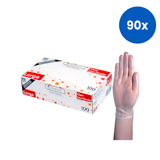 Sofeel Vinyl Gloves Large Size Recyclable Low Powder HACCP Grade 100/Box - Clear x90