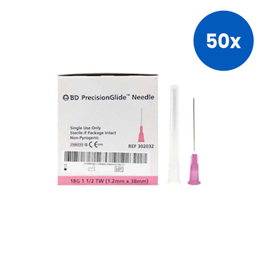 BD Hypodermic Needle 18 Gauge x 1.5 Inches Precision Glide 100 Pieces/Box - Pink x50