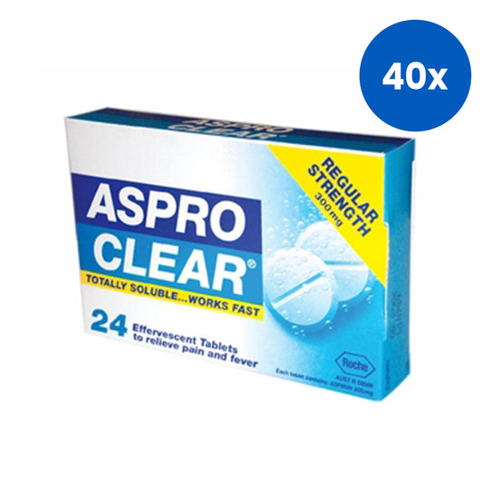 Bayer Aspro Clear Effervescent Tablets 300mg 24 Tablets/Pack x40