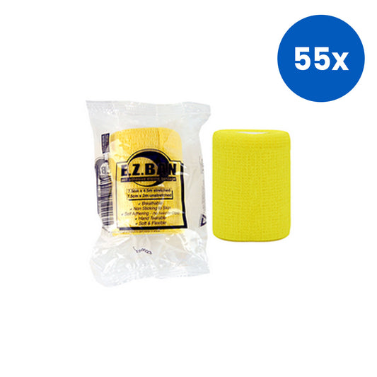 E.Z. Ban Wrap Cohesive Elastic Bandage 7.5cm x 2 metres stretch to 4.5 metres - Yellow  x55
