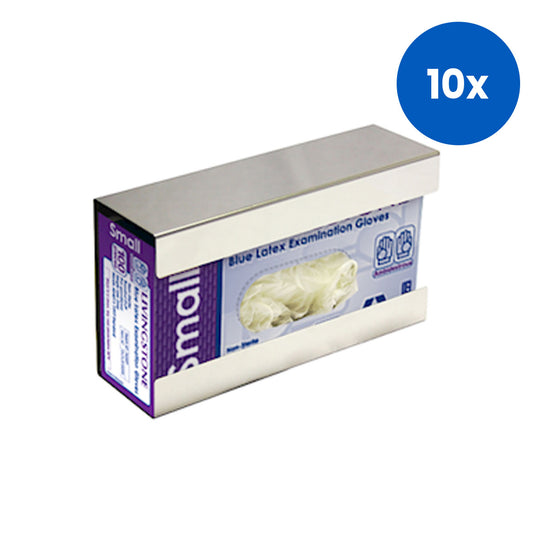 Livingstone 1-Tier Deluxe Glove Box Holder Dispenser Stainless Steel Wall Mountable - White x10