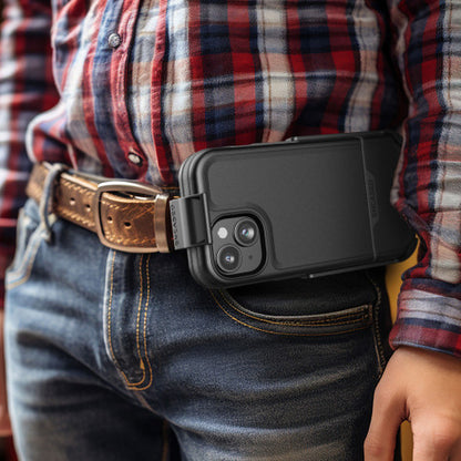Encased Rebel Case iPhone 15 Plus with Belt Clip Holster - Black