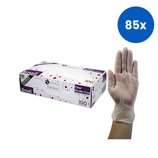 Sofeel Vinyl Gloves Small SIze Recyclable HACCP Grade Powder Free 100/Box - Clear x85