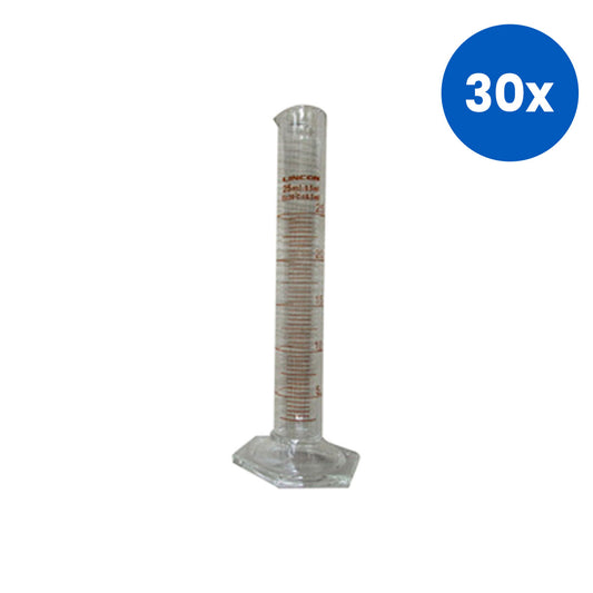 Lincon Measuring Cylinder with Hex Base and Spout Class A  22 x 160(H) mm 25 mL 1/Box - Clear x30