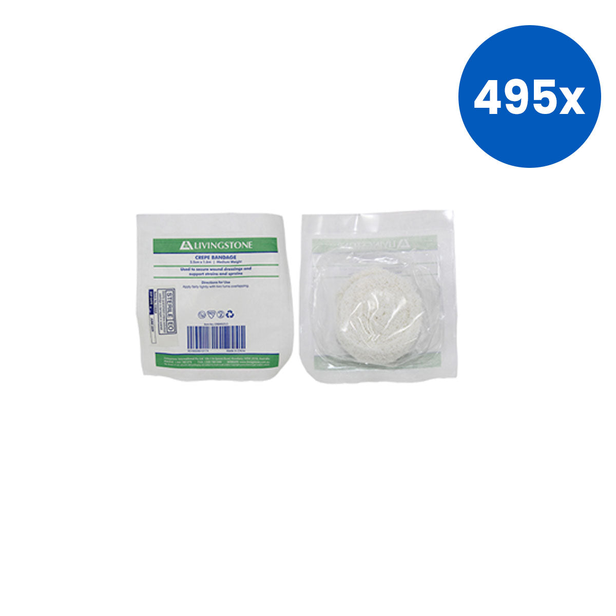 Livingstone Crepe Bandage Medium Weight 2.5cm x 1.6m All Cotton Sterile - White x495