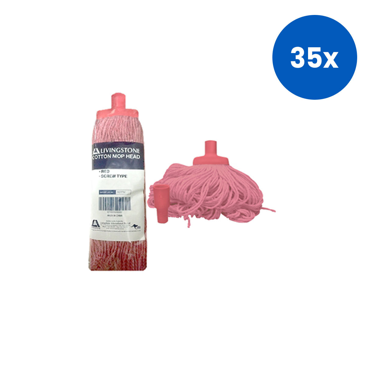 Livingstone Cotton Mop Head 350G 22MM Screw Type Floor Cleaning - Red x35