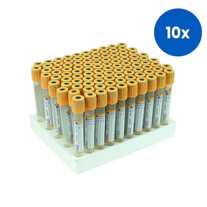 Livingstone Blood Collection SST Tube Clot Activator Gel Separator 5ml 13x100mm Non Spill Cap 100/Pack - Yellow x10