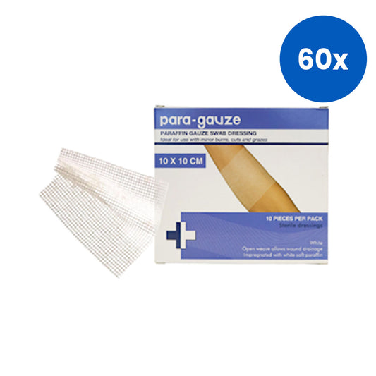 Livingstone Paraffin Gauze Swab Dressings 10x10 cm Sterile Single Pack 10/Box - White x60