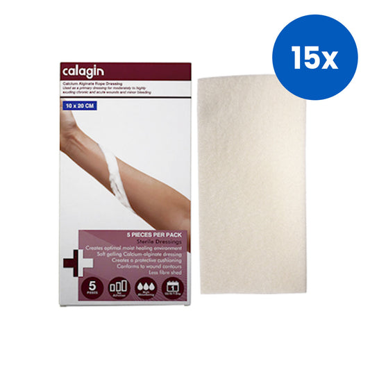 Calagin Calcium Alginate Dressing Non-Adherent 10cm x 20cm 5 Pieces/Box - White x15