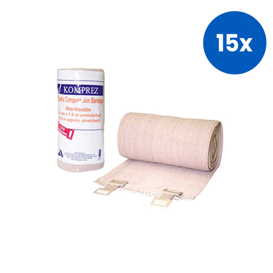 Komprez Elastic Heavy Compression Bandage 7.5cm x 1.6 metres to 4.5 metres 12/Pack - Brown x15