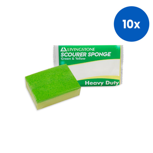 Livingstone Green Scourer with Yellow Sponge 10 x 7 x 3cm 60 Pieces/Pack - Green x10