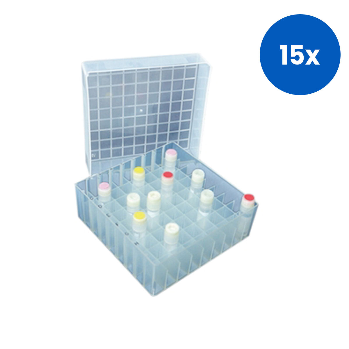 Aptaca Storage Boxes for 1 - 2mL Cryotubes (Cryogenic Tubes) 81 Places (9 x 9) Alphanumeric Grid Polypropylene - White x15
