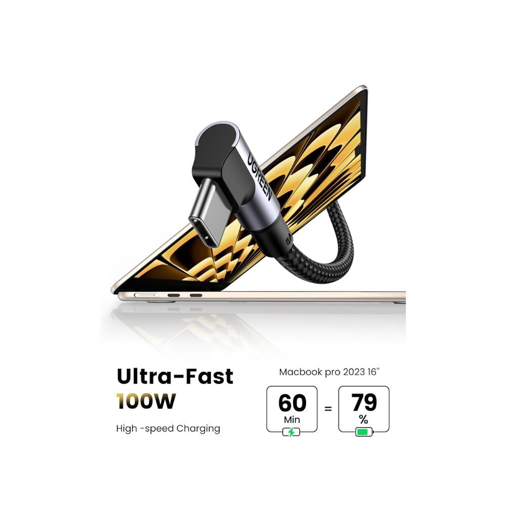 UGREEN Angle USB-C Male to USB-C Male 100W Braided 2m Black
