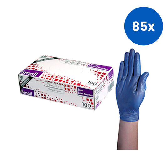 Sofeel Vinyl Gloves Small Size Recyclable HACCP Grade Low Powder 100/Box - Blue x85