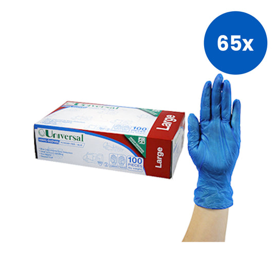 Universal Choice Vinyl Gloves Large Size Recyclable Powder Free 100/Box - Blue x65