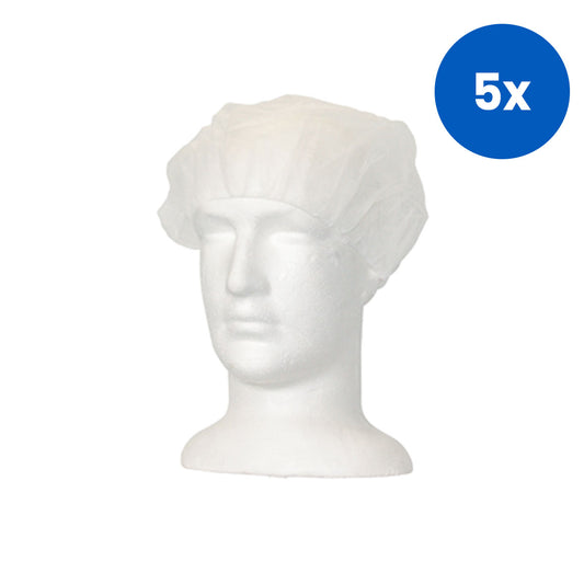 Lincon Disposable Bouffant Hairnet Cap Nonwoven Latex Free 21 inches 100/Bag 1,000/Carton - White x5