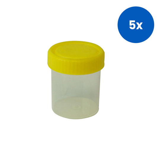 Specimen ContainerUrine Jar  70ml Yellow PE Screw Cap Unlabelled Recyclable Polypropylene Single Wrapped 550 Pieces/Box - Yellow x5