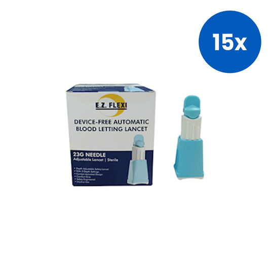E.Z. FLEXI Device-Free Automatic Blood Letting Lancet for Blood Sampling 23G 100/box - White/Blue x15