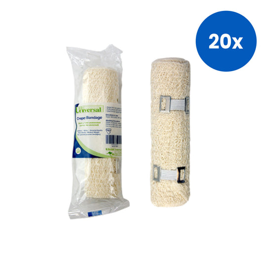 Universal Crepe Bandage Medium Weight 15cm x 1.8m Unstretched 4m Stretched 12/Pack - Cream x20