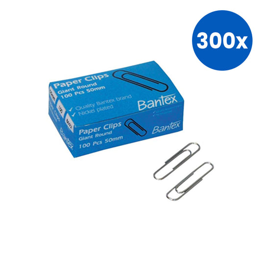 Bantex Paper Clips Boat-Shaped 50mm 100/Box - Clear x300