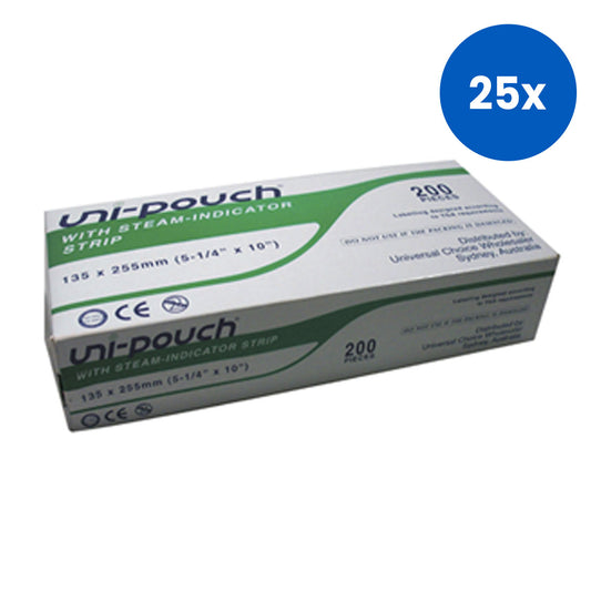 Uni-Pouch Sterilisation Pouch with Colour Change Indicator 135 x 255mm 200/Box - White x25