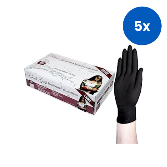 Black Grip Thick Heavy Duty Latex GlovesTextured Polymer Coated Large 100/Box 1000/Cartoon - Black x5