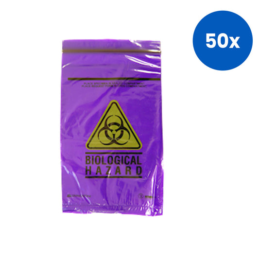 Livingstone Biohazard Specimen Bag 16 x 24.5cm 100Pcs/Pack - Purple x50