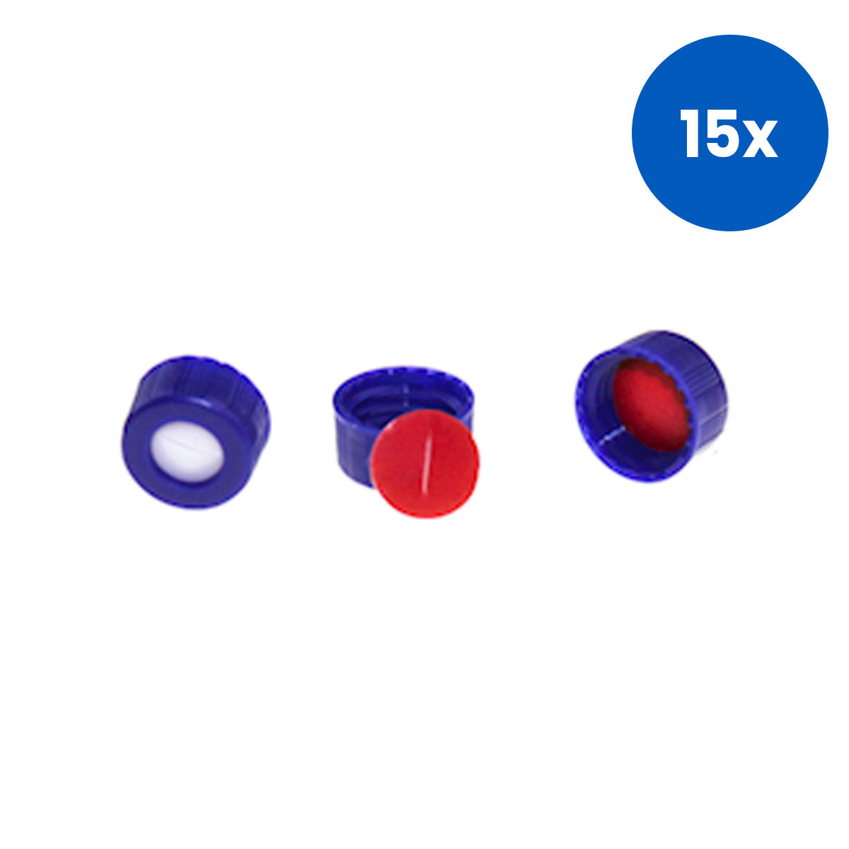 Livingstone Screw Cap 9-425 Open Top Ribbed 9MM Red PTFE White Silicone Septa 1MM Pre Slit 100/Pack - Blue x15