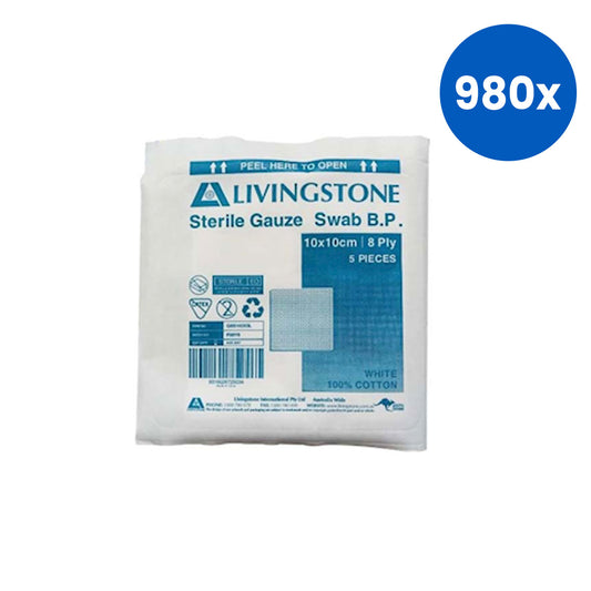 Liv Gauze Swabs 10 x 10 cm x 8 ply 100 Percent Cotton 5 Pieces/Pack - White x980