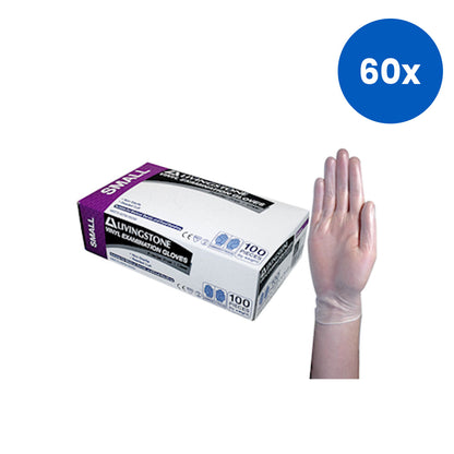 Livingstone Vinyl Examination Gloves Small 5.5g ASTM Standard Recyclable 100/Box - Clear x60