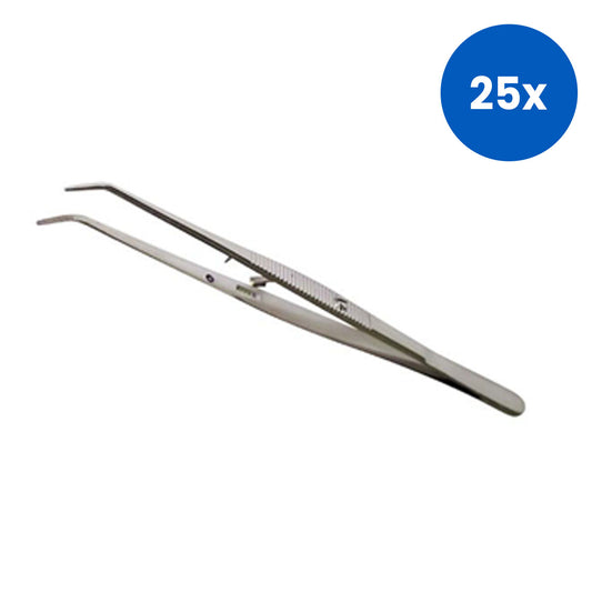 Asa Dental College Locking Tweezer Forceps 15cm Angled with Pin and Lock Serrated Stainless Steel - Silver x25