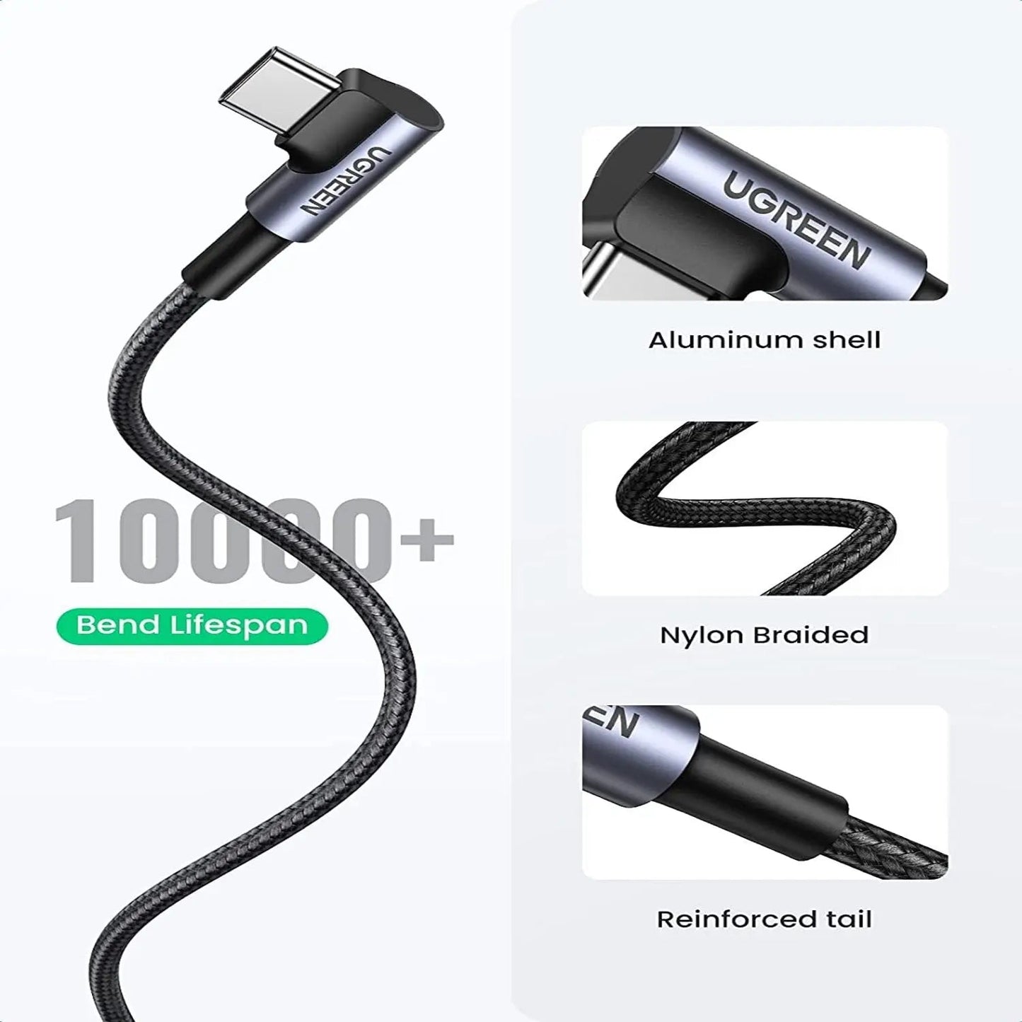 UGREEN Angle USB-C Male to USB-A Male Braided 1m Black