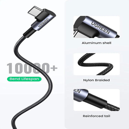 UGREEN Angle USB-C Male to USB-A Male Braided 2m Black