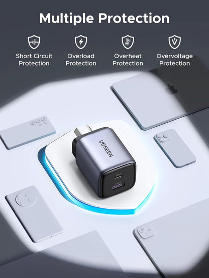 UGREEN Nexode 35W USB C GaN Charger - 2 Ports Wall Silver