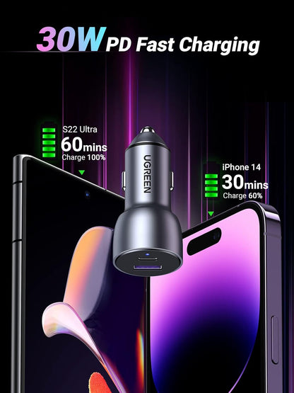 UGREEN 60W Car Charger USB C and USB A Black