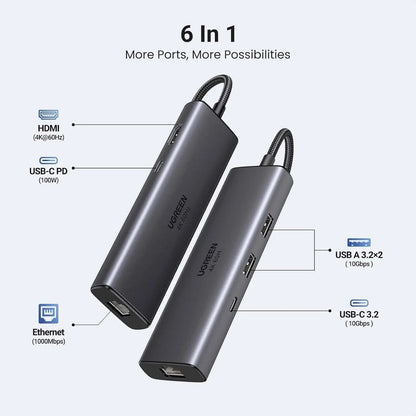 UGREEN 6-in-1 USB C Hub with Single 4K HDMI Silver