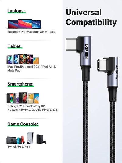 UGREEN 2M Angled USB-C Male to Male Cable Black