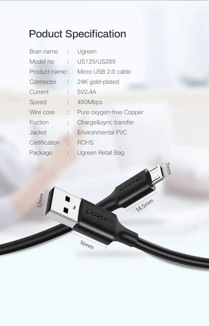 UGREEN 2M USB-A 2.0 to Micro USB Data Cable Black