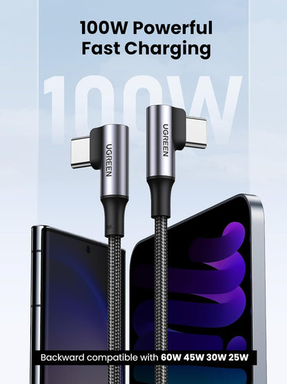 UGREEN Angle USB-C to Angle USB-C Braided 2m Black