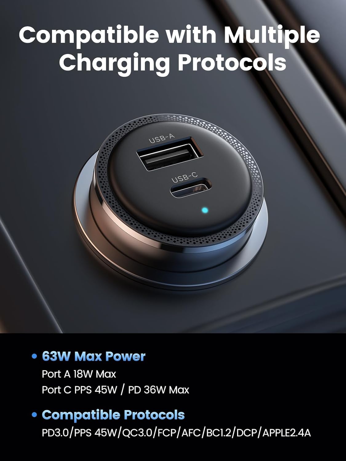 UGREEN 63W USB C and USB A Car Charger Black