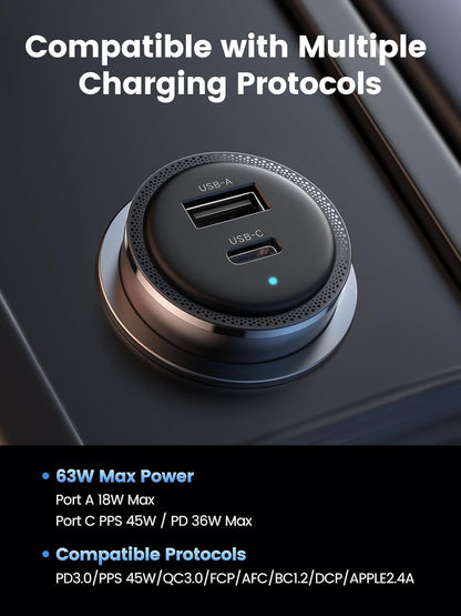 UGREEN 63W USB C and USB A Car Charger Black