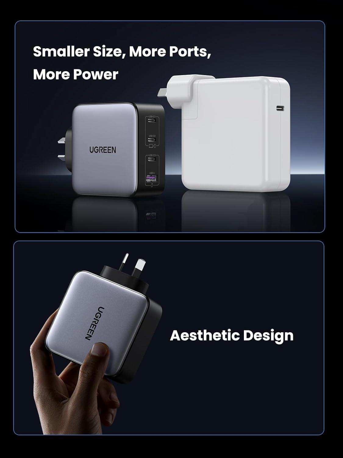 UGREEN Nexode 100W USB C GaN Charger-4 Ports Wall Silver
