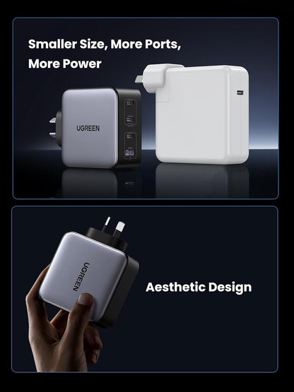 UGREEN Nexode 100W USB C GaN Charger-4 Ports Wall Silver