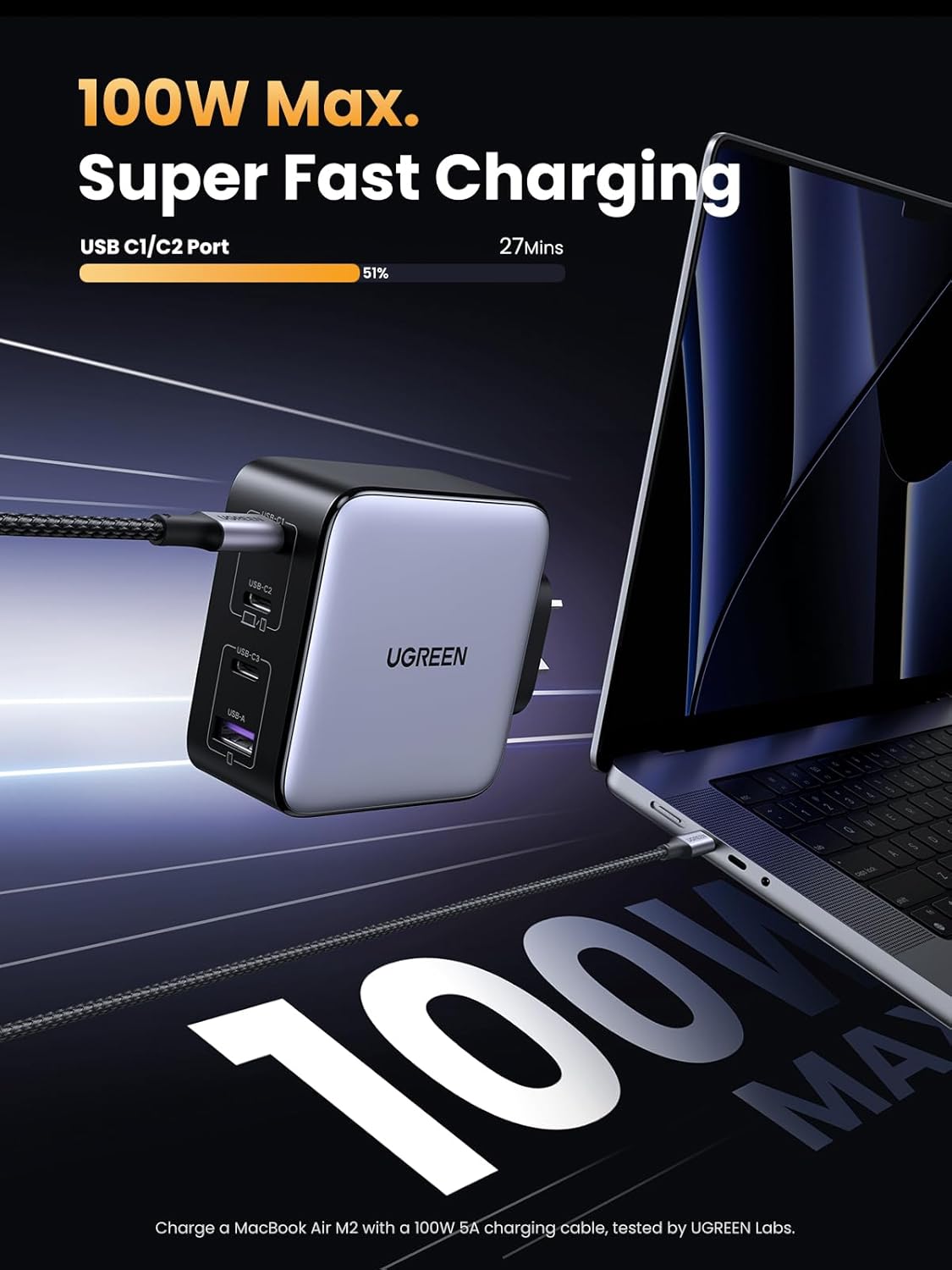 UGREEN Nexode 100W USB C GaN Charger-4 Ports Wall Silver