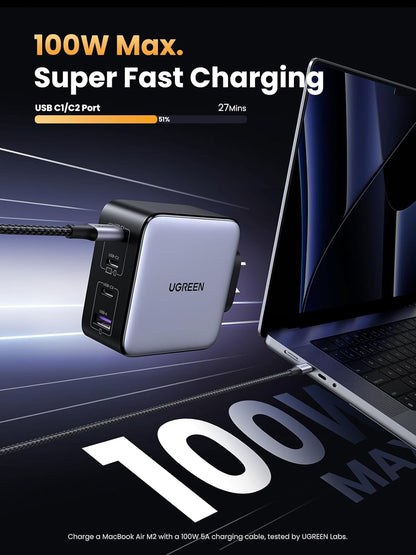 UGREEN Nexode 100W USB C GaN Charger-4 Ports Wall Silver
