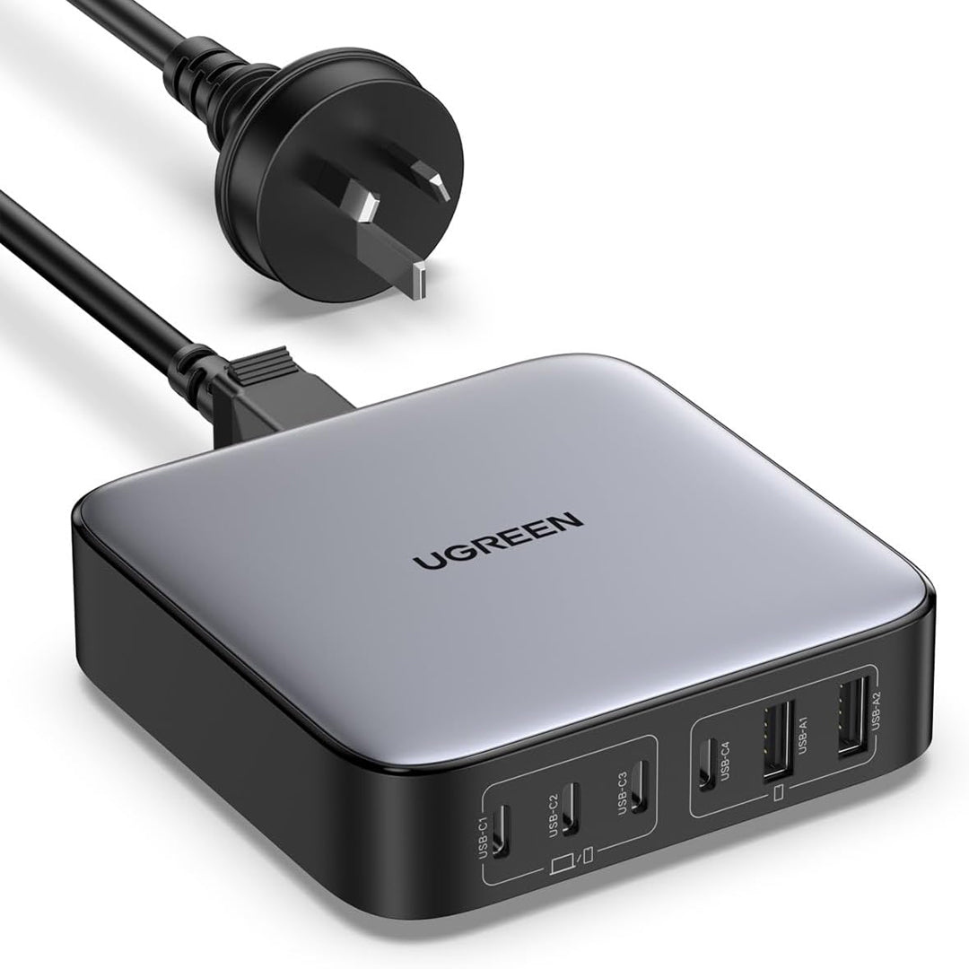 UGREEN Nexode 200W USB C GaN Charger-6 Ports Desk Silver