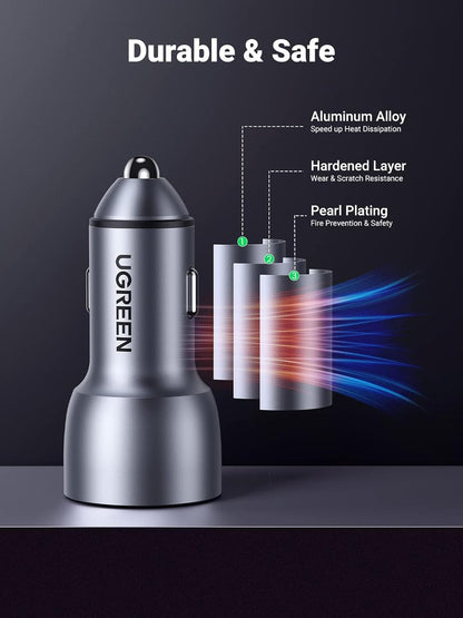 UGREEN 60W Car Charger USB C and USB A Black