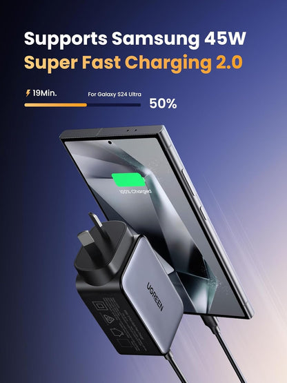 UGREEN Nexode 65W USB C GaN Charger-3 Ports Wall Silver